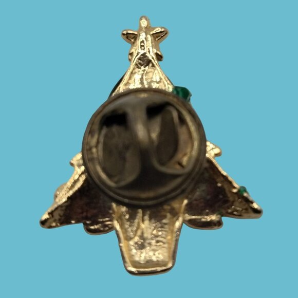 Christmas Tree Lapel Pin Brooch Red Green Gold Vintage Enamel Holiday Pinback - Picture 3 of 4